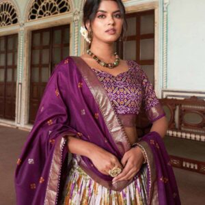Women's Tussar Silk Patola Print Lehenga Choli with Dupatta ? Foil Work Stitched Lehenga Set
